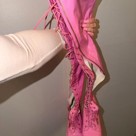 Lemon Drop Pink Platform Lace-Up Boots - Picture 4 of 5